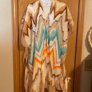 Cato Multicolor Zigzag Patterned kimono